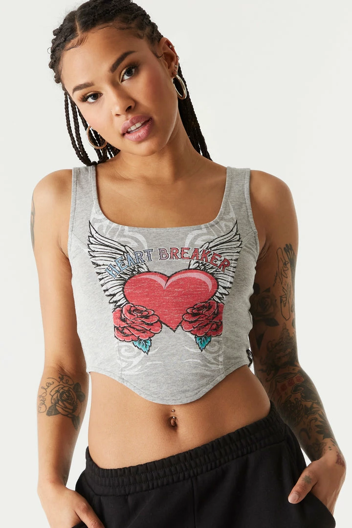 Stitches Ladies Heart Breaker Graphic Corset Tank 1 Stitches Ladies Heart Breaker Graphic Corset Tank