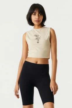 Stitches Ladies Tops Mushroom Graphic Cropped Tank Top