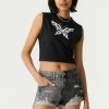 Stitches Ladies Butterfly Tattoo Print Cropped Tank Top Tops