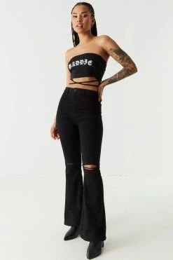 Stitches Ladies Tops Graphic Baddie Wrap-Tie Tube Top