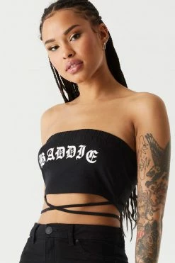 Stitches Ladies Tops Graphic Baddie Wrap-Tie Tube Top