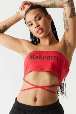Stitches Ladies Graphic Babygirl Wrap-Tie Tube Top Tops