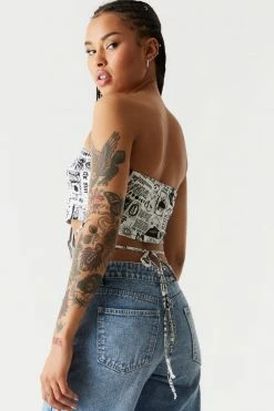 Stitches Ladies Tops Graphic Wrap-Tie Tube Top