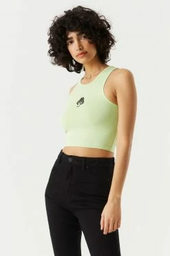 Stitches Ladies Mushroom Graphic Cropped Tank Top Tops