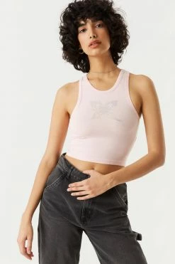 Stitches Ladies Tops Rhinestone Butterfly Graphic Halter Tank Top