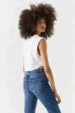 Stitches Ladies High-Neck Palm Springs Pocket Graphic Cropped Tank Top Tops