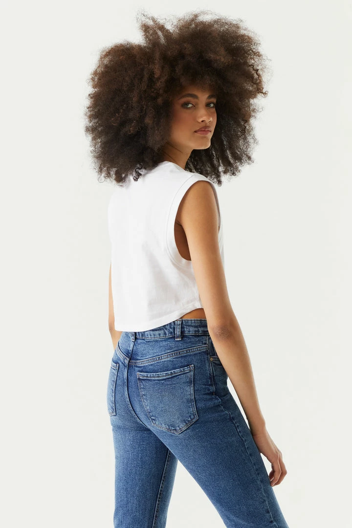 Stitches Ladies High-Neck Palm Springs Pocket Graphic Cropped Tank Top Tops 2 Stitches Ladies High-Neck Palm Springs Pocket Graphic Cropped Tank Top Tops