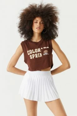 Stitches Ladies Tops High-Neck Colorado Springs Pocket Graphic Cropped Tank Top