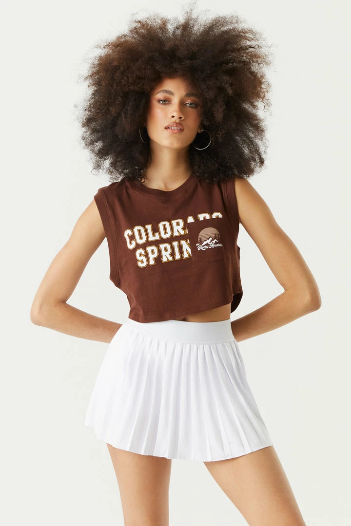 Stitches Ladies Tops High-Neck Colorado Springs Pocket Graphic Cropped Tank Top 1 Stitches Ladies Tops High-Neck Colorado Springs Pocket Graphic Cropped Tank Top