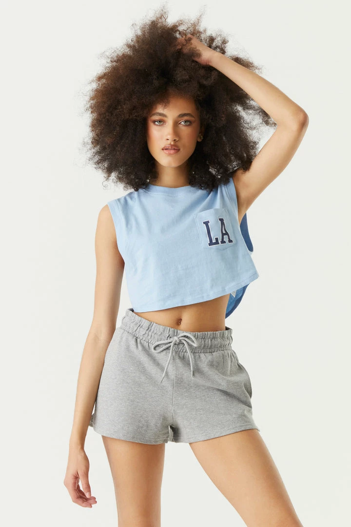 Stitches Ladies Tops High-Neck LA Pocket Graphic Cropped Tank Top 1 Stitches Ladies Tops High-Neck LA Pocket Graphic Cropped Tank Top