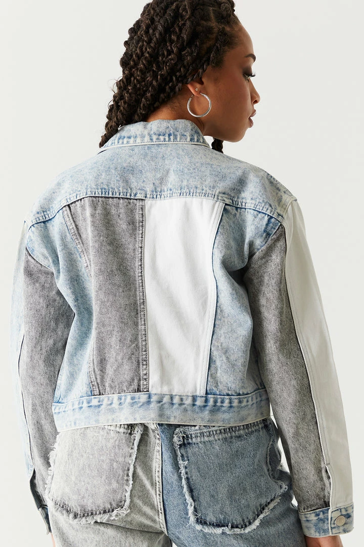 Stitches Ladies Denim Jackets Contrast Patchwork Cropped Denim Jacket 5 Stitches Ladies Denim Jackets Contrast Patchwork Cropped Denim Jacket