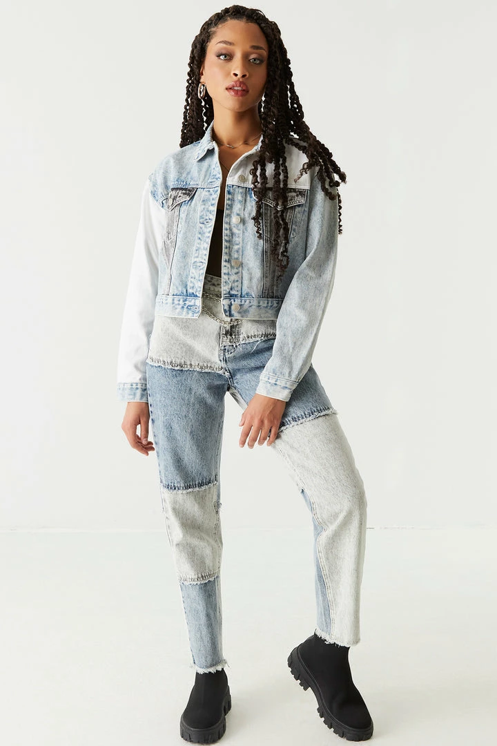 Stitches Ladies Denim Jackets Contrast Patchwork Cropped Denim Jacket 6 Stitches Ladies Denim Jackets Contrast Patchwork Cropped Denim Jacket