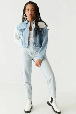 Stitches Ladies Denim Jackets Contrast Patchwork Cropped Denim Jacket 8 Stitches Ladies Denim Jackets Contrast Patchwork Cropped Denim Jacket