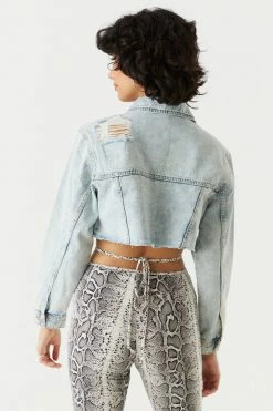 Stitches Ladies Denim Jackets Refuge Cut-Off Light Wash Distressed Denim Jacket