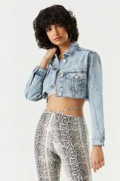 Stitches Ladies Refuge Cut-Off Medium Wash Distressed Denim Jacket Denim Jackets