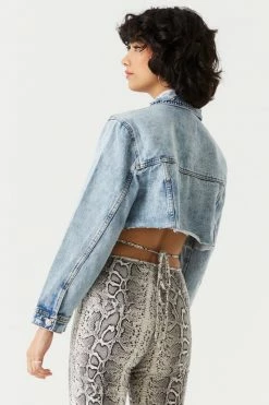 Stitches Ladies Refuge Cut-Off Medium Wash Distressed Denim Jacket Denim Jackets