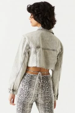 Stitches Ladies Denim Jackets Refuge Cut-Off Grey Wash Distressed Denim Jacket