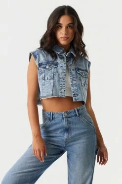 Stitches Ladies Tops Super Cropped Button-Up Denim Vest