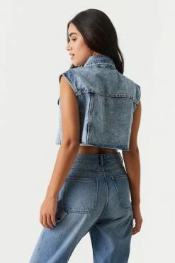 Stitches Ladies Tops Super Cropped Button-Up Denim Vest