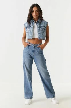 Stitches Ladies Tops Super Cropped Button-Up Denim Vest