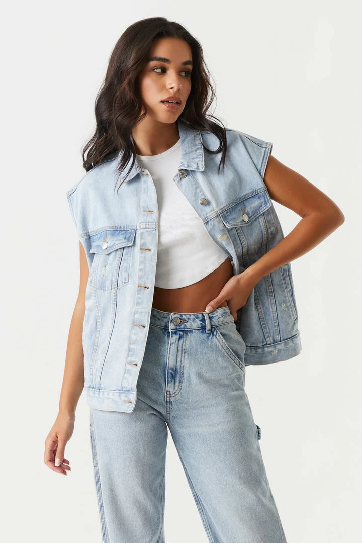 Stitches Ladies Denim Jackets Oversized Button-Up Denim Vest 1 Stitches Ladies Denim Jackets Oversized Button-Up Denim Vest
