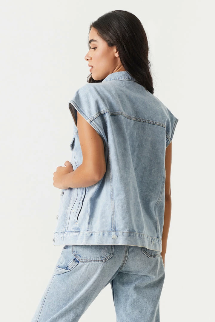 Stitches Ladies Denim Jackets Oversized Button-Up Denim Vest 2 Stitches Ladies Denim Jackets Oversized Button-Up Denim Vest