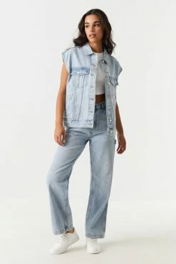 Stitches Ladies Denim Jackets Oversized Button-Up Denim Vest 5 Stitches Ladies Denim Jackets Oversized Button-Up Denim Vest