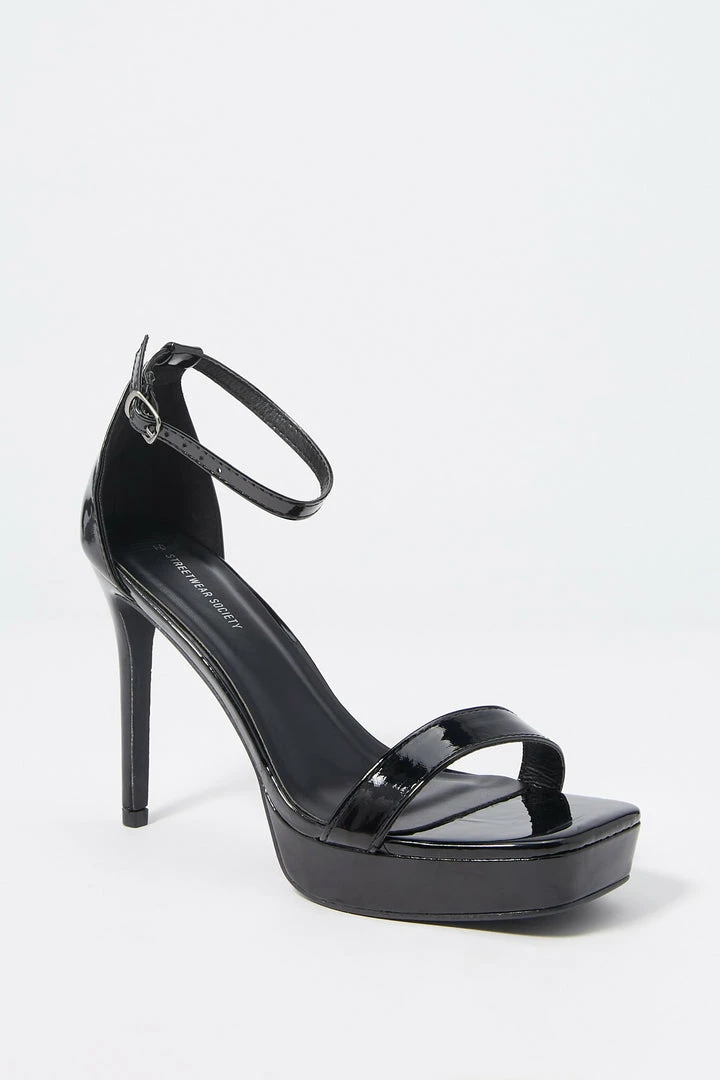 Stitches Ladies Heels Patent Faux-Leather Ankle Strap Stiletto High Heel 7 Stitches Ladies Heels Patent Faux-Leather Ankle Strap Stiletto High Heel