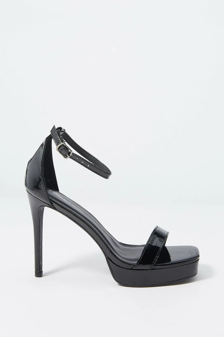 Stitches Ladies Heels Patent Faux-Leather Ankle Strap Stiletto High Heel 6 Stitches Ladies Heels Patent Faux-Leather Ankle Strap Stiletto High Heel