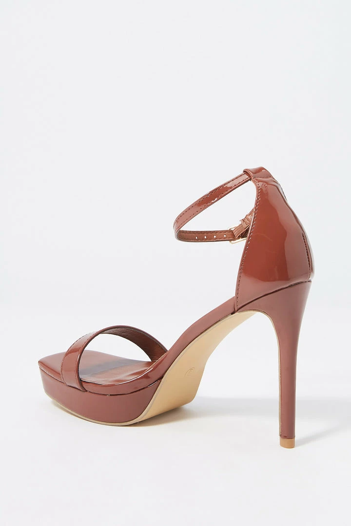 Stitches Ladies Heels Patent Faux-Leather Ankle Strap Stiletto High Heel 3 Stitches Ladies Heels Patent Faux-Leather Ankle Strap Stiletto High Heel