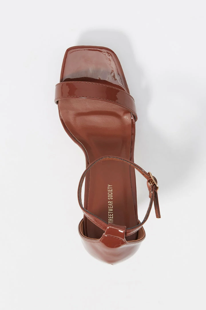 Stitches Ladies Heels Patent Faux-Leather Ankle Strap Stiletto High Heel 4 Stitches Ladies Heels Patent Faux-Leather Ankle Strap Stiletto High Heel