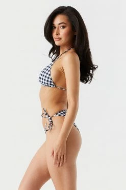 Stitches Ladies Sets Buffalo Plaid Print Side Tie Basic Bikini Bottom