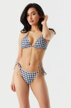 Stitches Ladies Sets Buffalo Plaid Print Side Tie Basic Bikini Bottom
