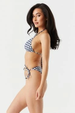 Stitches Ladies Buffalo Plaid Print Triangle Halter Bikini Top