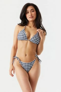 Stitches Ladies Buffalo Plaid Print Triangle Halter Bikini Top