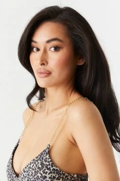 Stitches Ladies Sommer Ray Leopard Print Side Cut-Out Chain Strap One Piece Swimsuit Swimwear