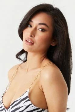 Stitches Ladies Sommer Ray Zebra Print Side Cut-Out Chain Strap One Piece Swimsuit