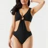 Stitches Ladies Ribbed O-Ring Cut-Out One Piece Swimsuit Swimwear