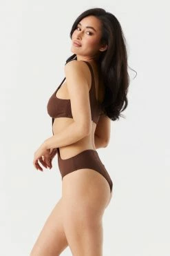 Stitches Ladies Ribbed O-Ring Cut-Out One Piece Swimsuit Swimwear