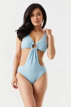 Stitches Ladies Ribbed O-Ring Cut-Out One Piece Swimsuit Swimwear