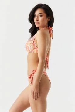 Stitches Ladies Sets Retro Print Self-Tie Sweetheart Halter Bikini Top