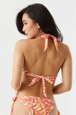 Stitches Ladies Sets Retro Print Self-Tie Sweetheart Halter Bikini Top