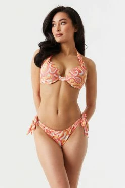 Stitches Ladies Sets Retro Print Self-Tie Sweetheart Halter Bikini Top