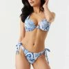 Stitches Ladies Blue Marble Print Self-Tie Sweetheart Halter Bikini Top