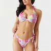 Stitches Ladies Sets Pink Floral Print Self-Tie Sweetheart Halter Bikini Top