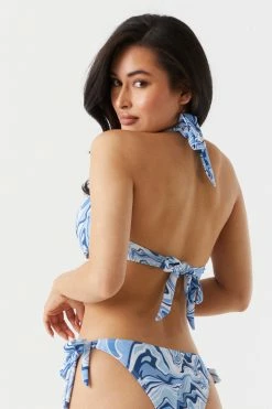 Stitches Ladies Blue Marble Print Self-Tie Side Bikini Bottom Sets