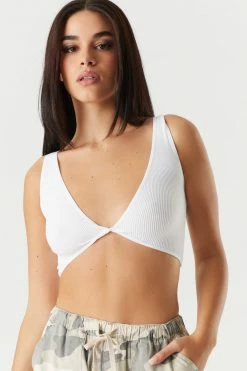 Stitches Ladies Seamless Ribbed V-Neck Twist Front Bralette Tank