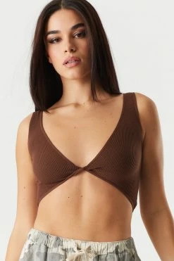 Stitches Ladies Seamless Ribbed V-Neck Twist Front Bralette Tank