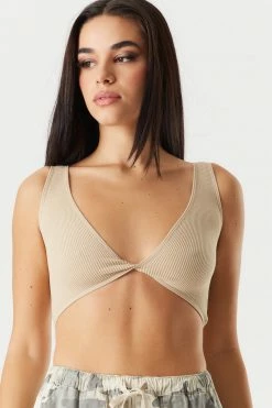 Stitches Ladies Seamless Ribbed V-Neck Twist Front Bralette Tank