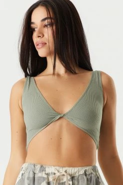 Stitches Ladies Seamless Ribbed V-Neck Twist Front Bralette Tank